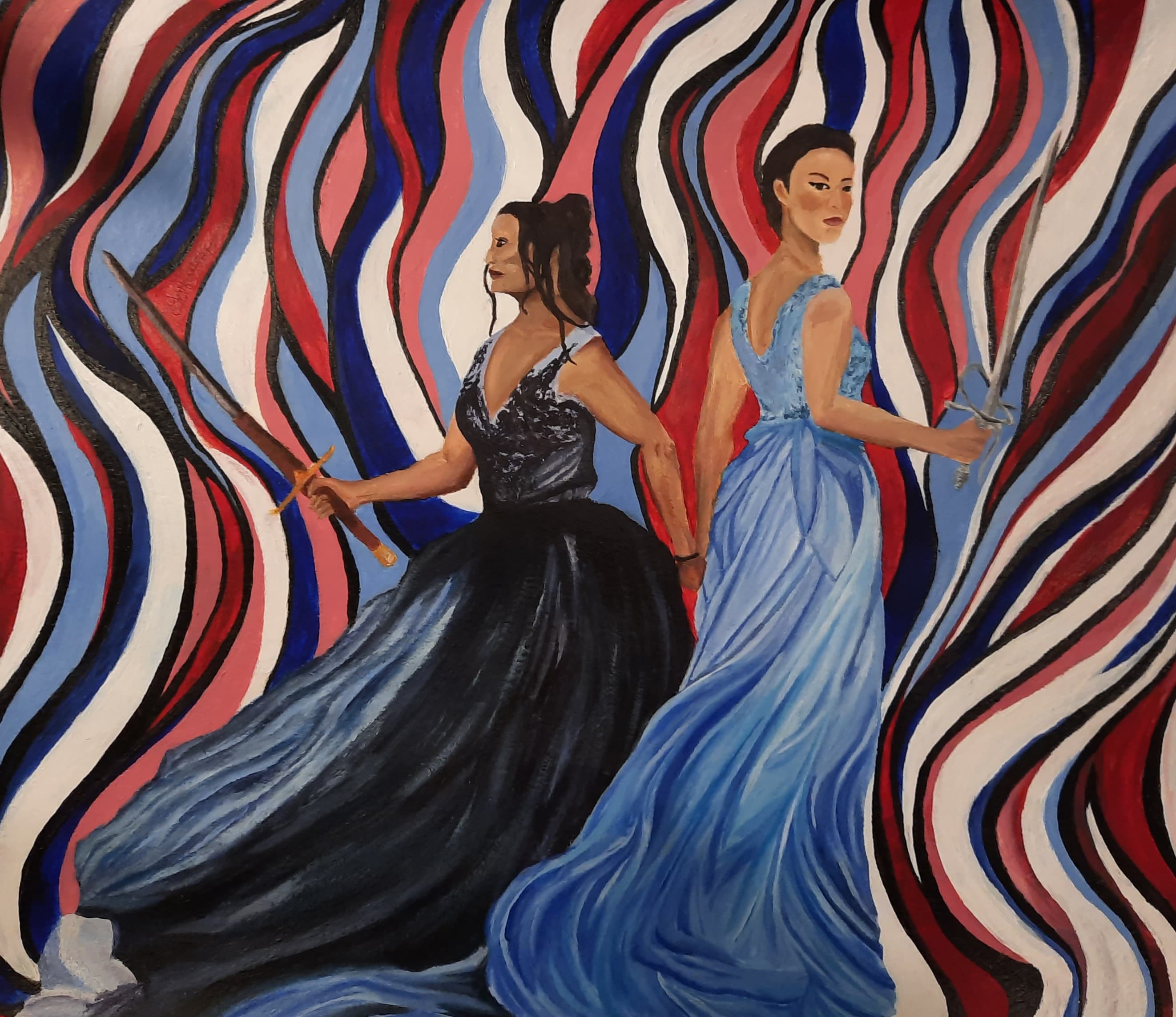 Twin dancers with swords