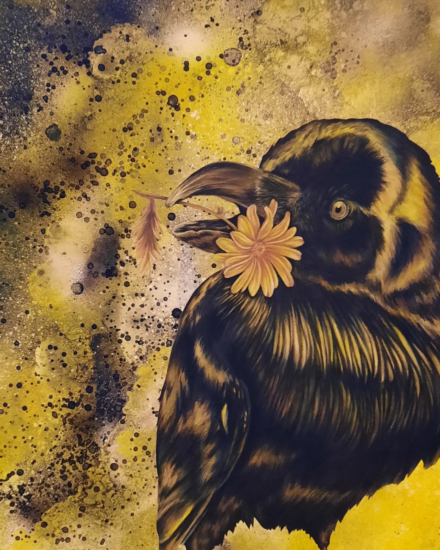 Black raven with marigold