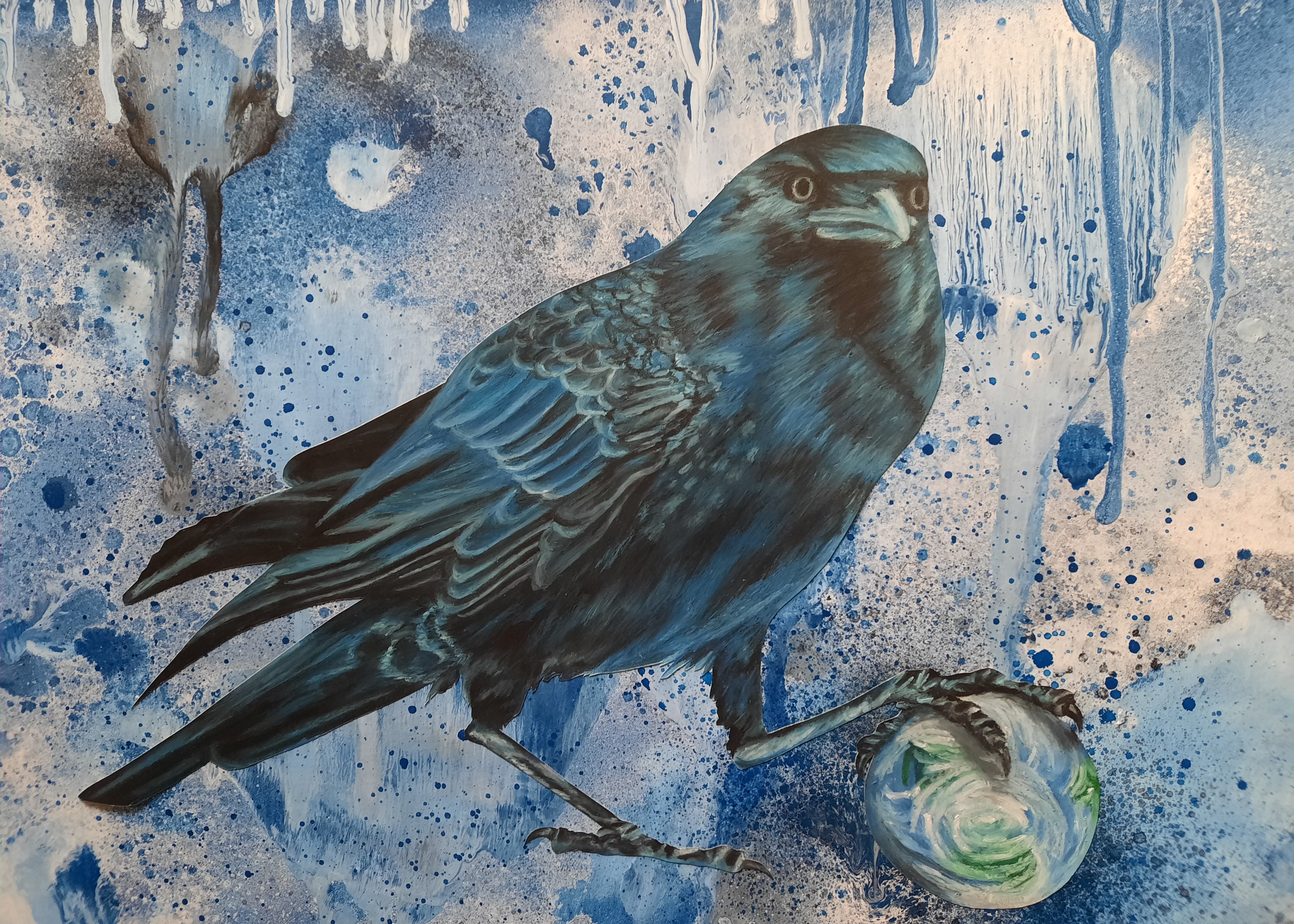 Raven and stone, study in blue